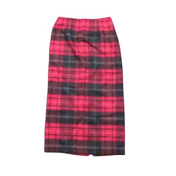 TALBOTS Red Tartan Plaid Wool Midi Pencil Skirt Lined Size 4 - Picture 2 of 11